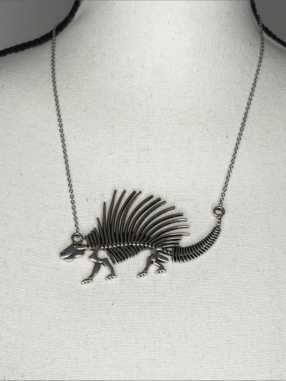 Silver Stegosaurus Skeleton Pendant Necklace - Unbranded